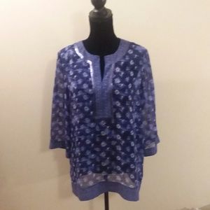 Chico's Womens Embellished Blue Tunic Top Blouse